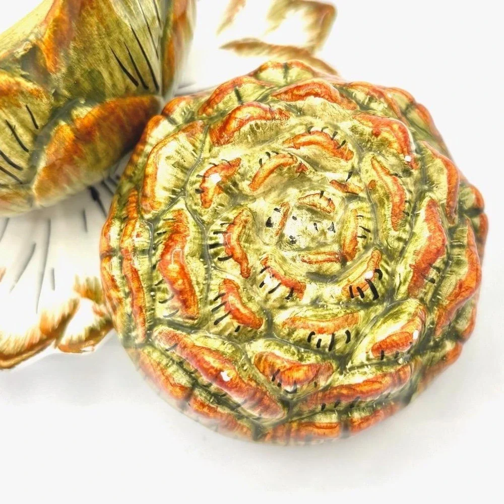 Vintage Artichoke Majolica Ceramic Pottery Sauce Bowl Lid Plate Italy Jam Jar